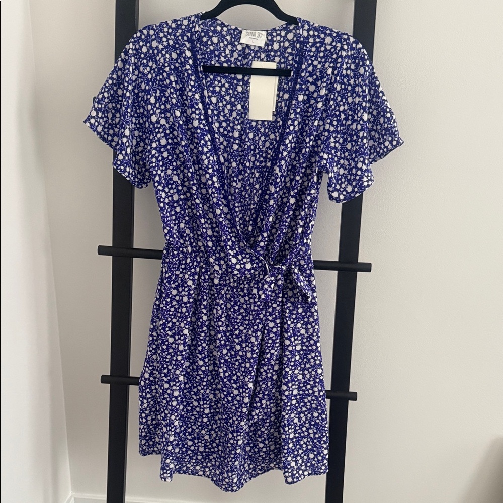 Sienna Sky White Floral on Royal Blue Dress